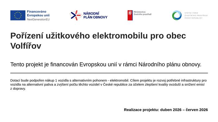 Projekt- Pořízení užitkového elektromobilu pro&nbsp;obec Volfířov